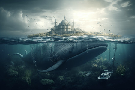 梦幻的巨鲸城堡背景图片
