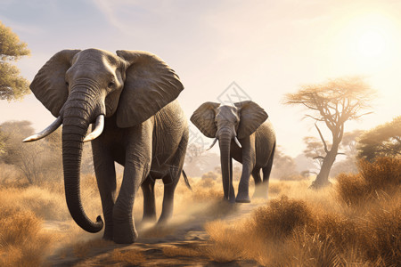 草原上行走的两头大象图片