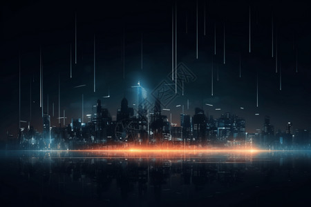 光雨城市被光粒子照亮插画
