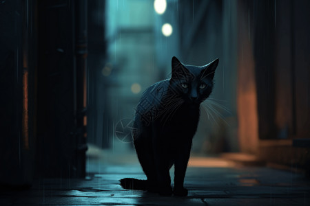 巷子中隐秘的黑猫图片