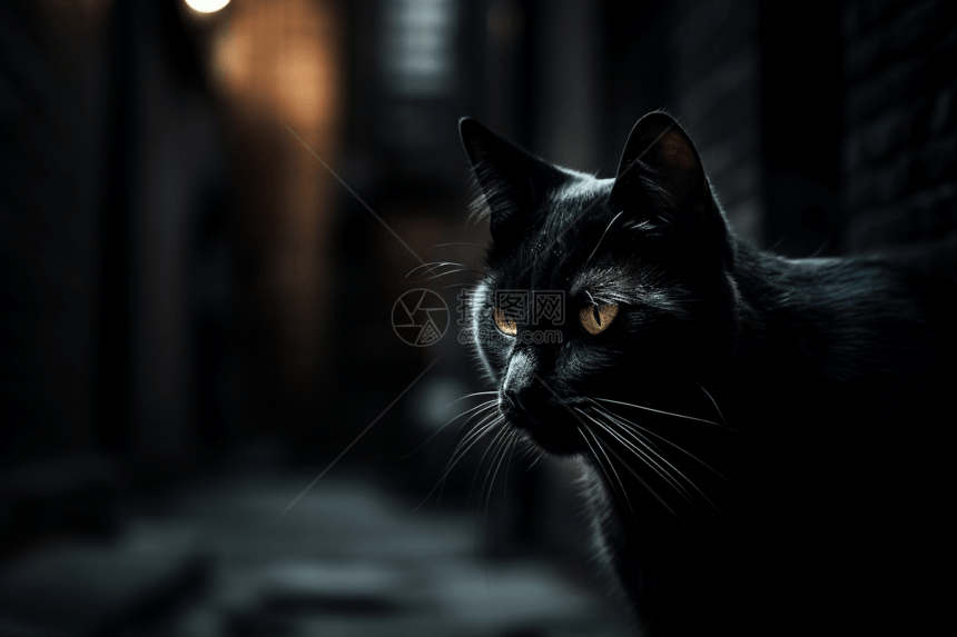 街道上的黑猫图片