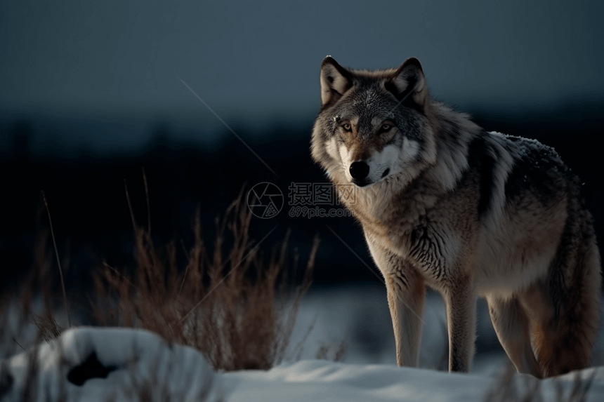 雪地上的野生狼图片