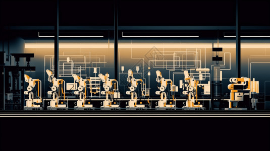 机械制造与自动化现代化的工业机械制造插画
