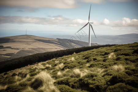 山顶上的风力涡轮机背景图片