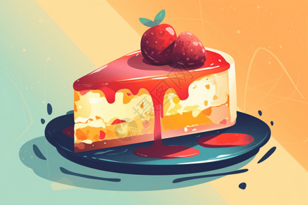可口芝士小蛋糕可口的水果蛋糕切片插画