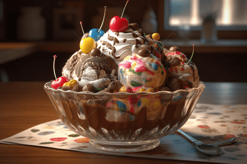 五彩的冰淇淋圣代图片