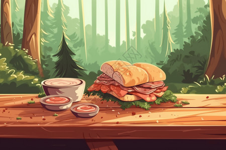 野餐桌上的三明治背景图片