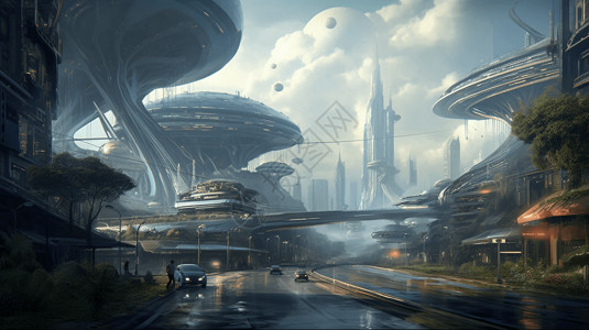 未来世界的建筑物背景图片