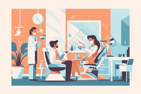 牙医椅病人在牙科诊所插画