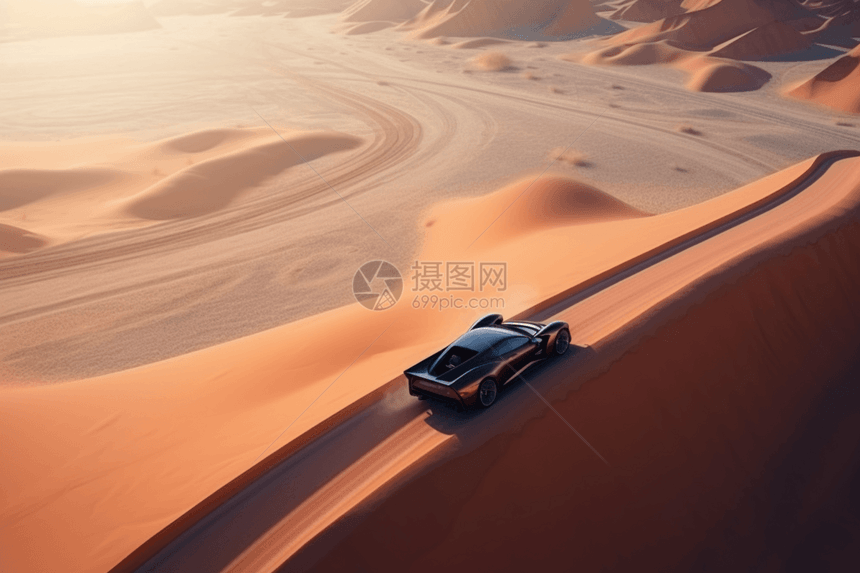 在沙漠中飞驰的跑车图片