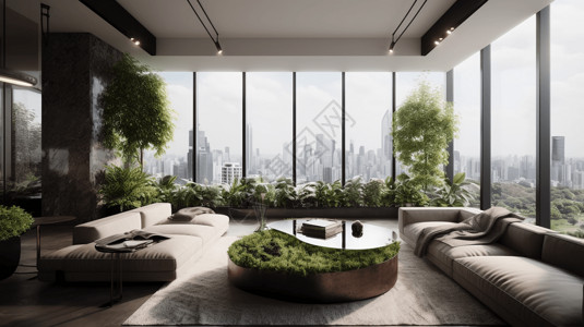 花园家具放满植物的客厅设计图片