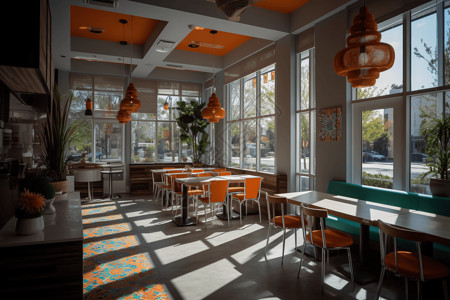 橙色美食融合式餐厅3D设计图设计图片