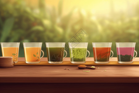 绿色茶饮草药茶平面插图插画