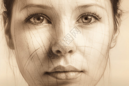 女性面部特征的铅笔素描背景图片