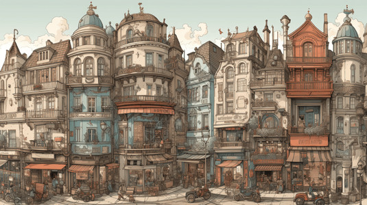 复古大都市卡通插图背景图片