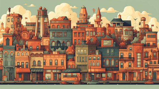 复古大都市平面插图背景图片