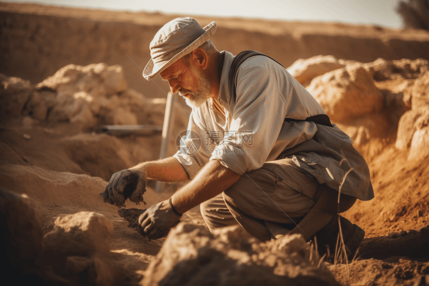 考古学家在挖掘一个遗址图片