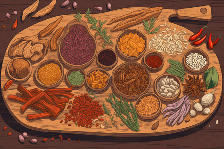 大豆类草药和香料彩色平面插图插画