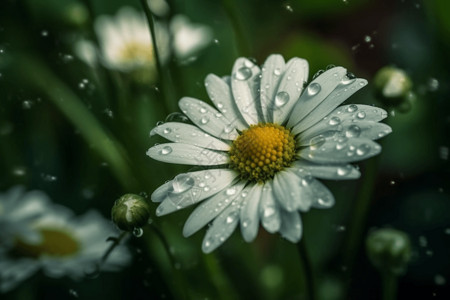 露水雏菊花图背景图片