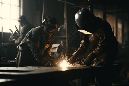分工合作的焊接工人高清图片