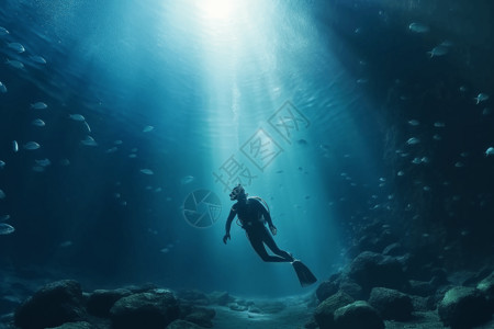 海底自由自在的潜水员高清图片