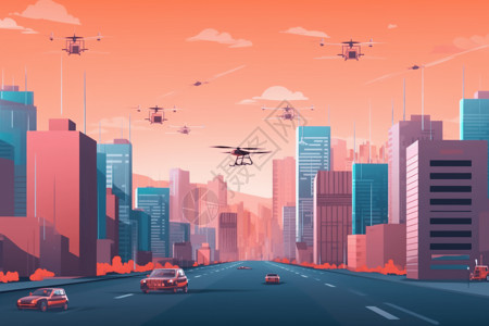 无人驾驶技术精湛的城市配送技术插画