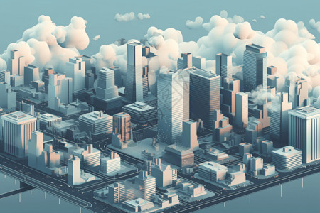 服务云云技术发达的城市插画