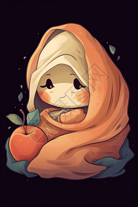 身披毛毯的可爱桃子图片