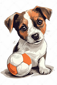 小狗和球玩着足球的呆萌小狗插画