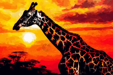落日时高大的长颈鹿图片