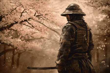 日式武士战士手绘插图图片