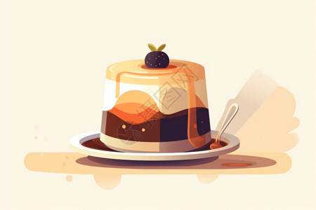 樱桃焦糖布丁美味的布丁蛋糕插画