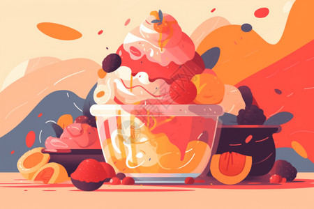 意式咖啡机意式冰淇淋插画插画
