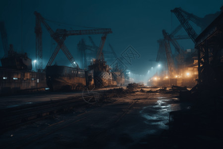 船坞起重机废弃的船坞和设备背景