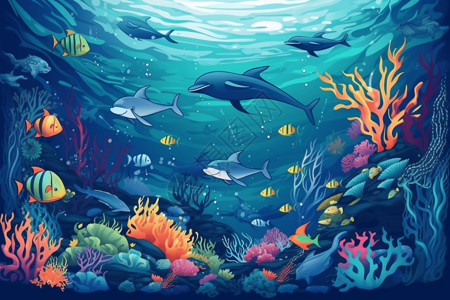 海底的不同生物背景图片