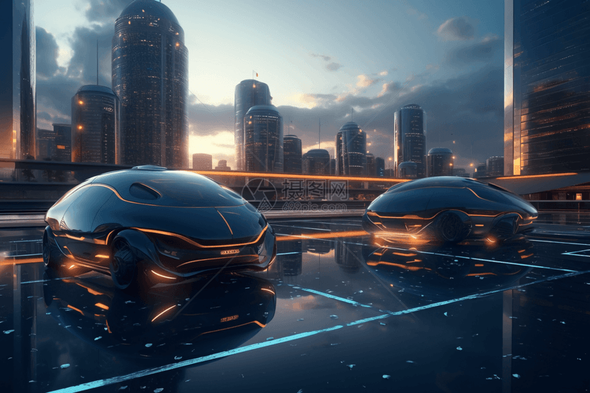 高科技未来派浮动汽车图片