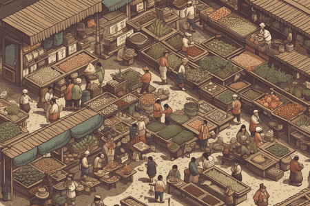 中草药交易市场的插图背景图片