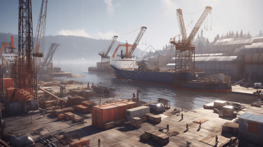 船舶制造大型工业造船厂场景设计图片