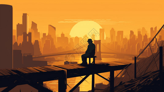 建筑工人在桥上休息平面插图背景图片