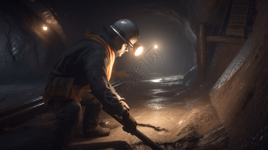 矿工使用镐在隧道中提取资源高清图片