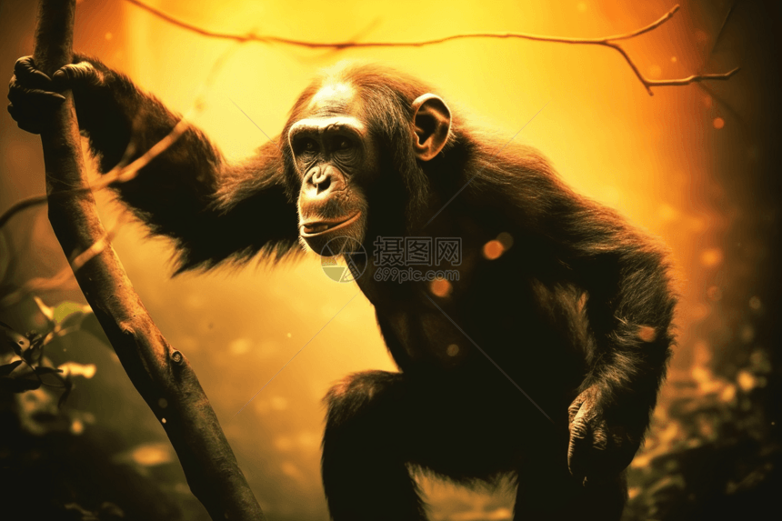 黑猩猩在藤蔓上攀爬图片
