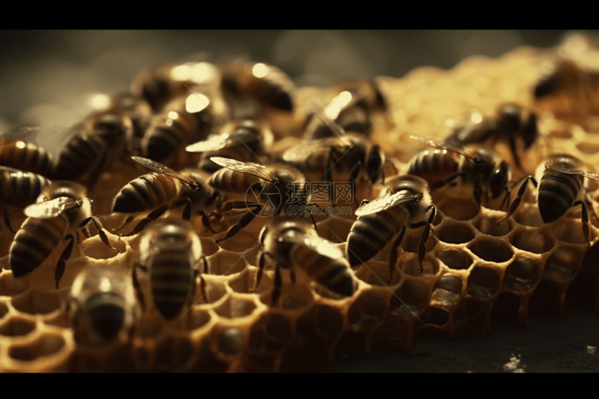 一群蜜蜂在生产蜜蜂图片