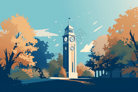 校园中的钟楼背景图片