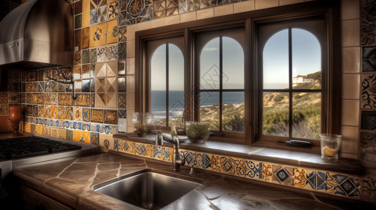 地中海风格厨房背景图片