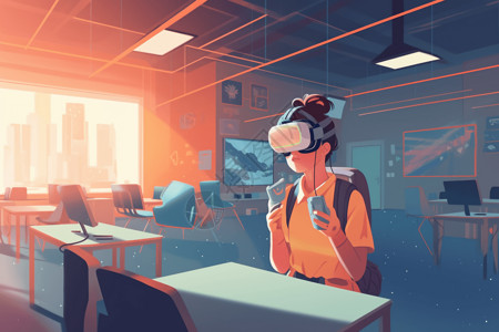 VR学生VR未来教育插画