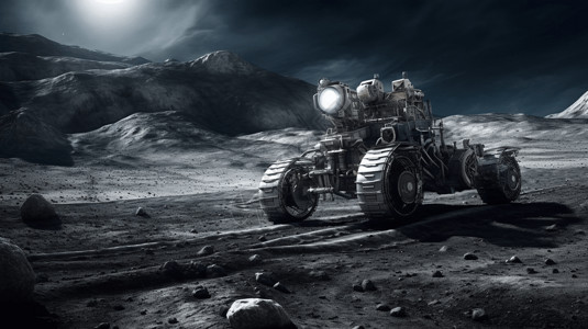 月球岩石月球表面的太空车设计图片
