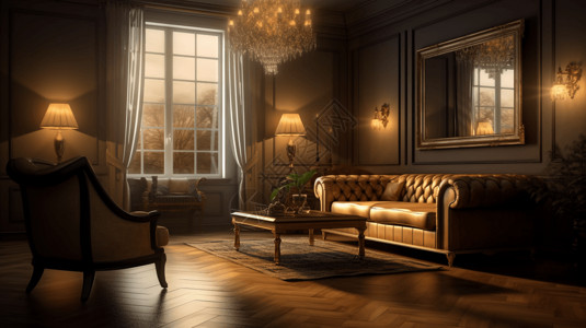 欧洲风格装饰的客厅沙发茶几背景图片