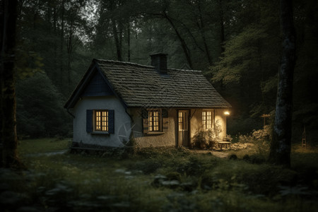 森林里的小屋图片