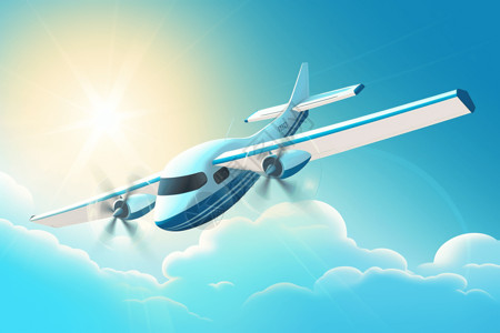 氢燃料电池飞机在晴朗的天空背景图片