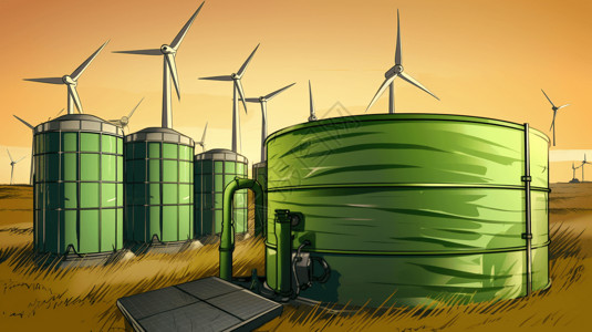 太阳能热水绿色能源储存设备插画